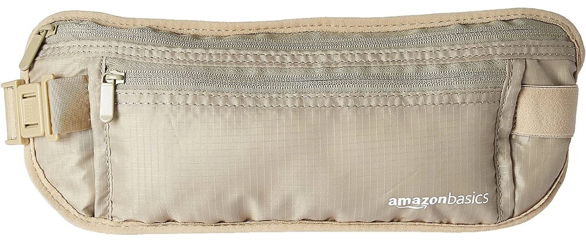 Amazon Basics RFID Travel Waist Belt Fanny Pack in Khaki