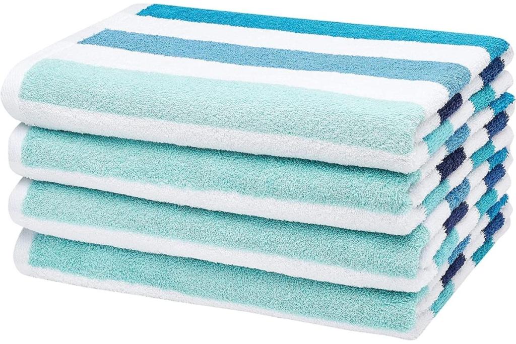 Amazon Basics Cabana Stripe Beach Towel 4-Pack, Blue Multi