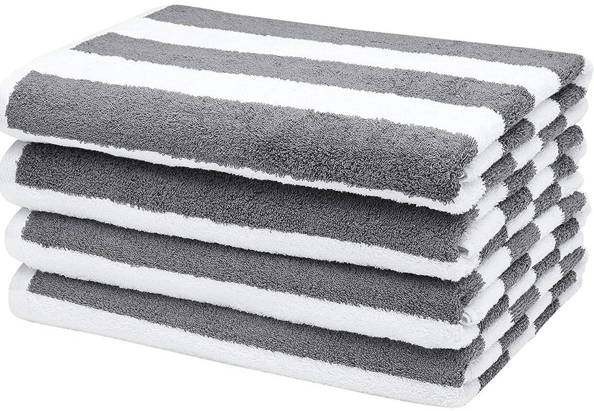 Amazon Basics Cabana Stripe Beach Towel 4-Pack, Gray
