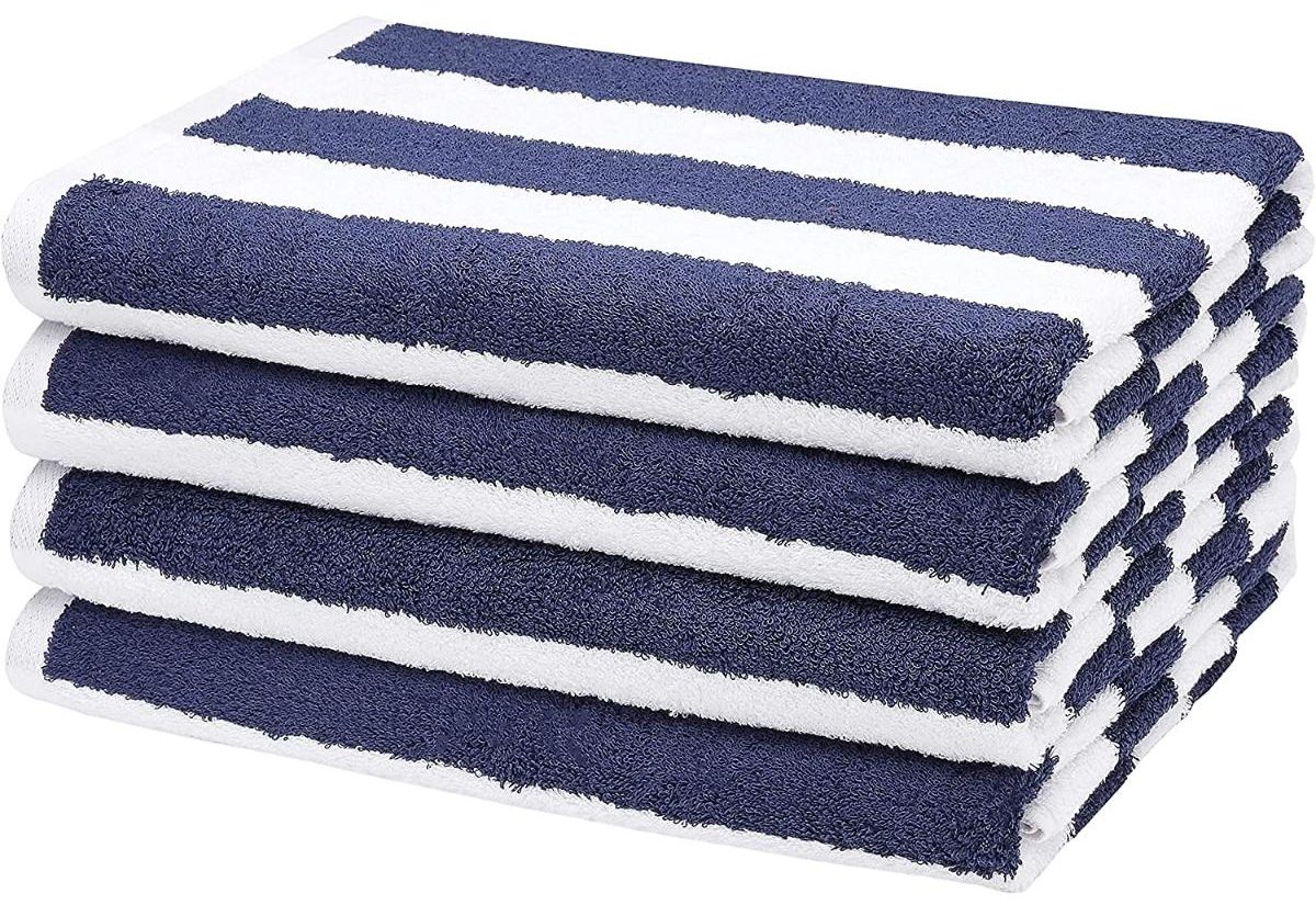 Amazon Basics Cabana Stripe Beach Towel 4-Pack, Navy Blue