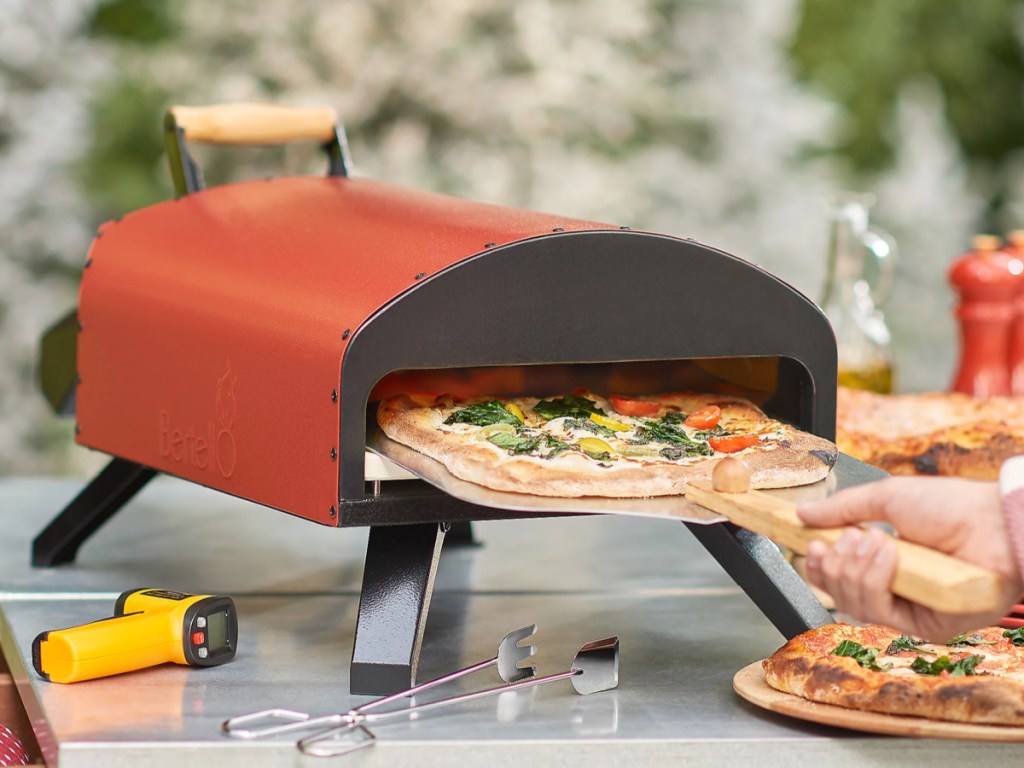 red Bertello Outdoor Wood & Gas Fired Pizza Oven 