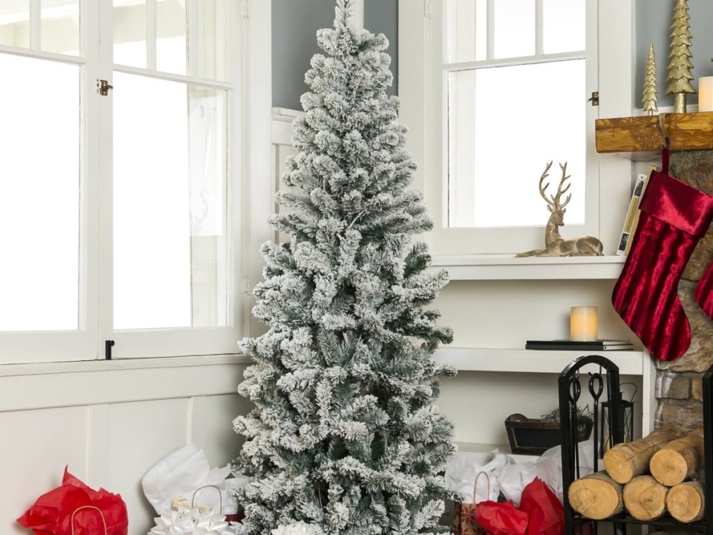 Best Choice Products 6ft Snow Flocked Artificial Pencil Christmas Tree