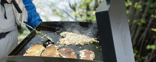 cooking breakfast on portable blackstone griddle