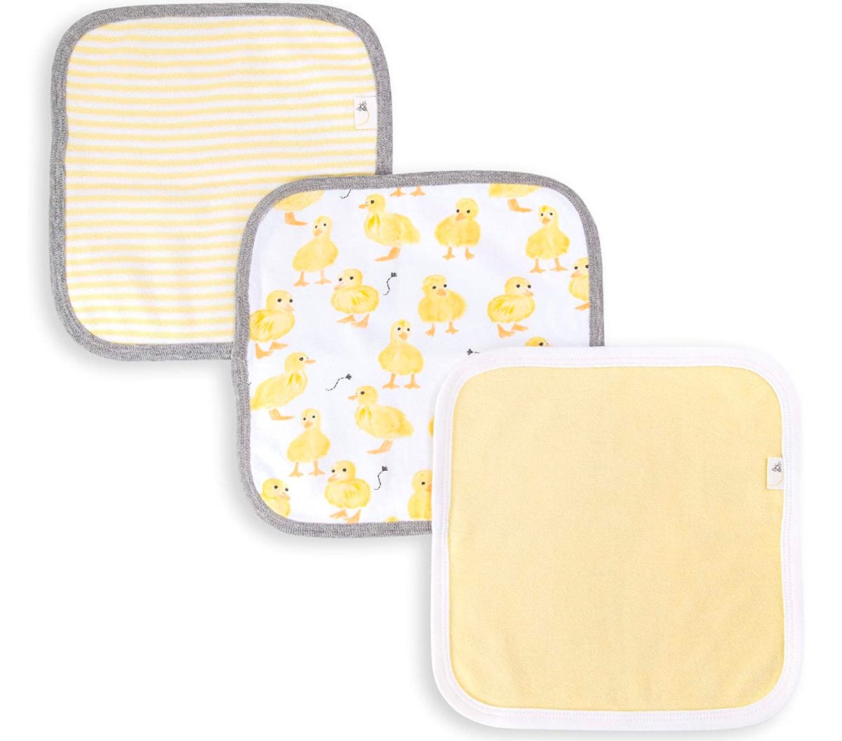 Burts bees baby 3 pack organic washcloths in yellow white and grey