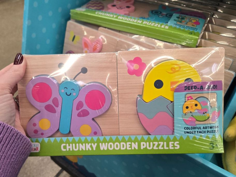 Chuckle & Roar Chunky Wooden Puzzle in hand in store