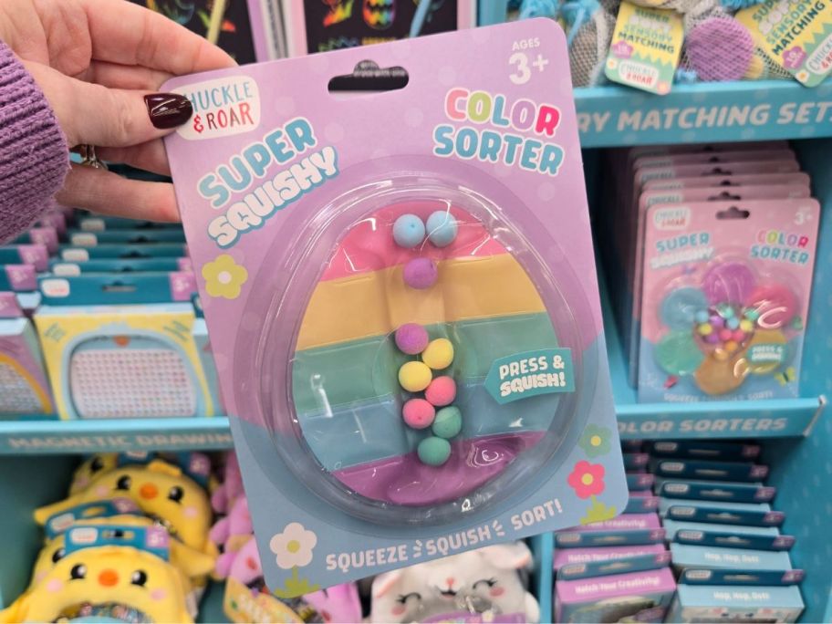 Chuckle & Roar Super Squishy Color Sorter in hand in store