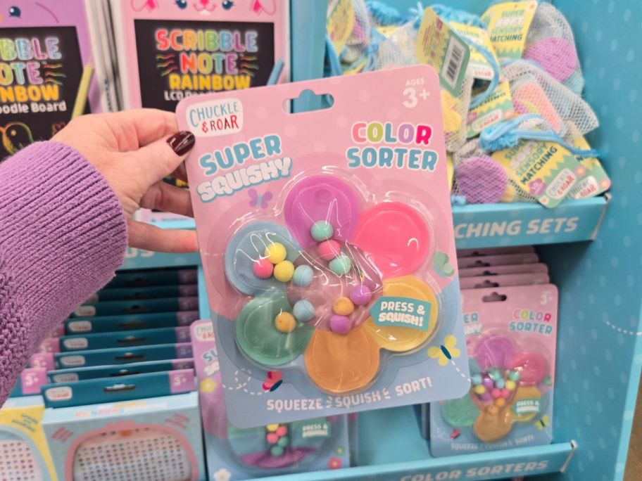 Chuckle & Roar Super Squishy Color Sorter in hand in store