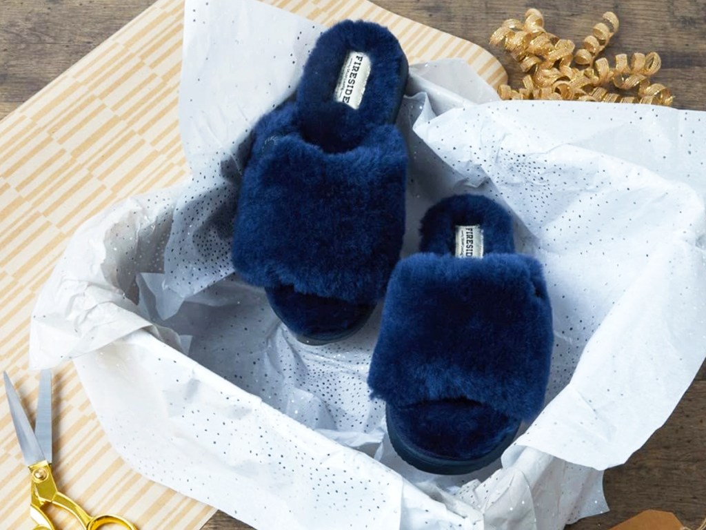 blue slippers in gift box