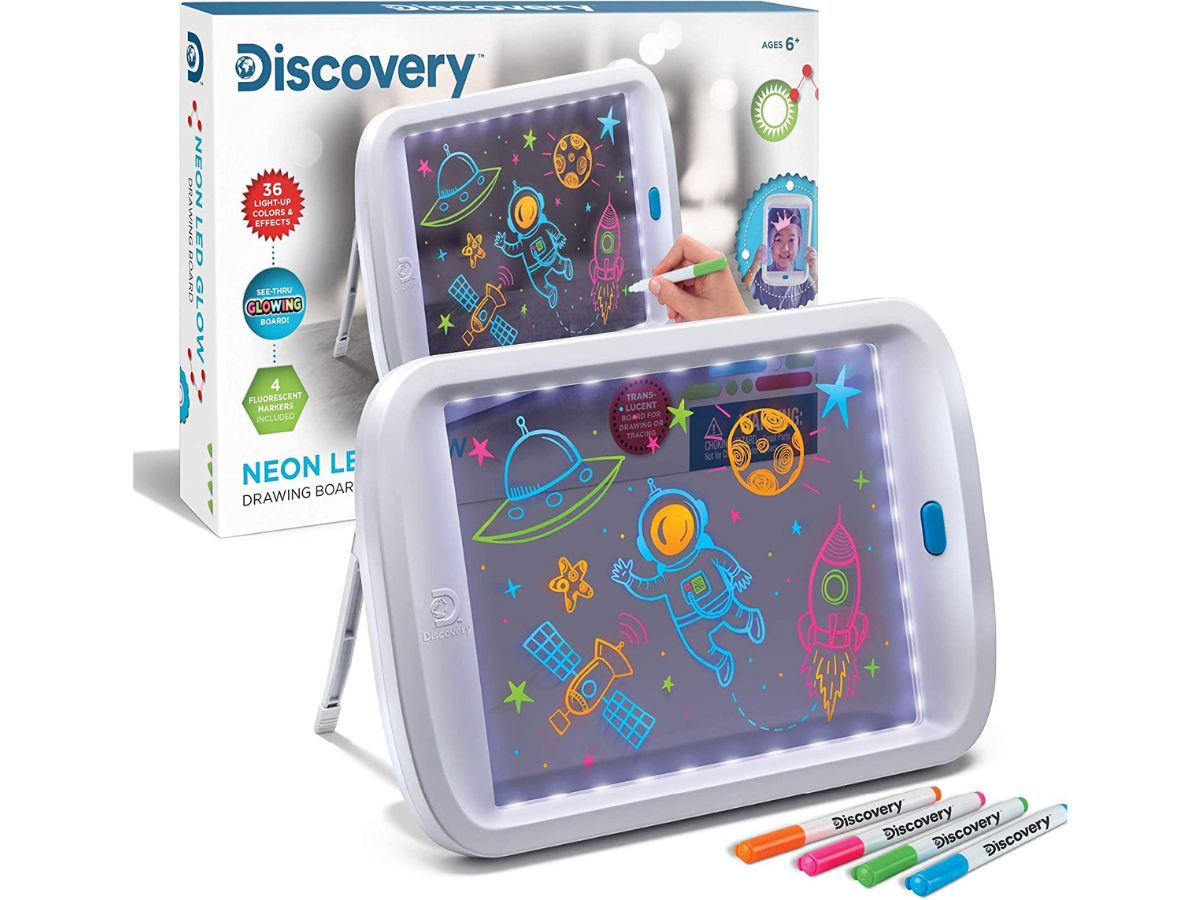 Discover Kids neon glow drawing board out of box.