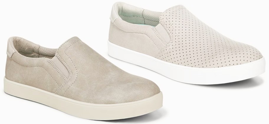 two light grey slip-on sneakers