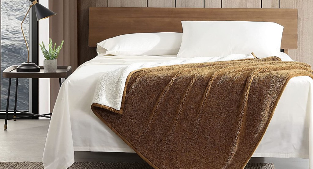 Eddie Bauer Sherpa Throw Blanket in solid brown