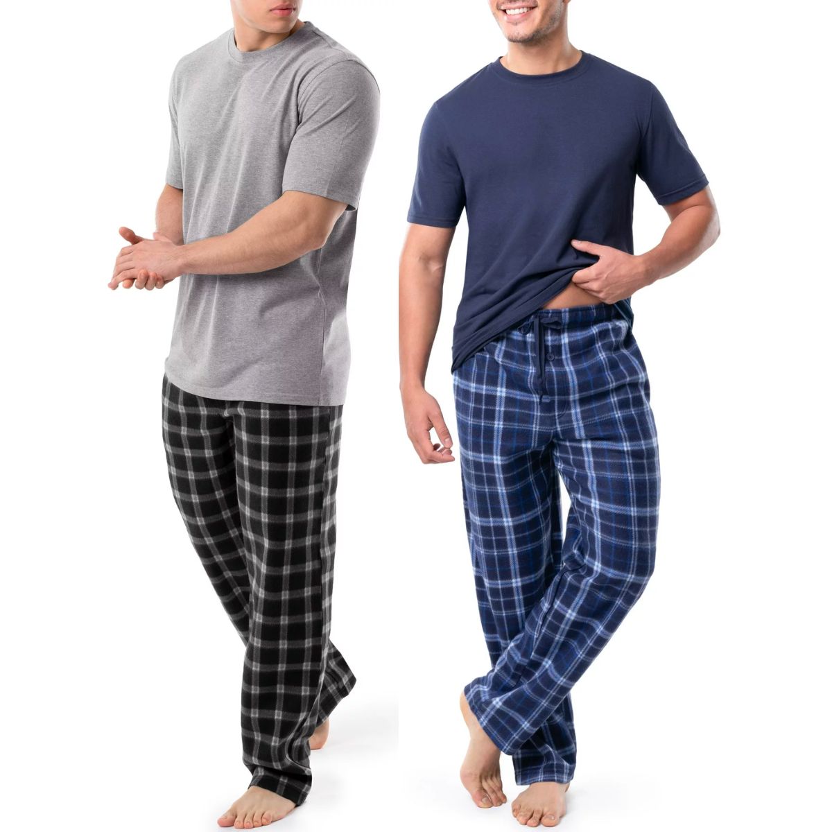 2 models models wearing mens fruit of the loom pajama sets stock image