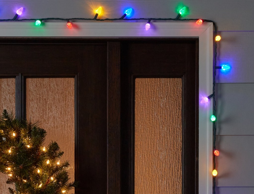 GE Christmas Lights on a doorway