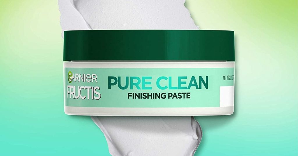 Jar of Garnier Pure Clean Finishing Paste with paste behind it