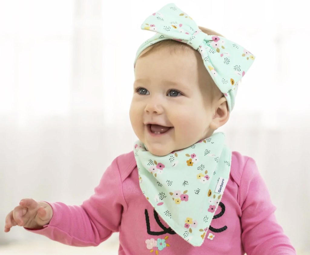 baby wearing matching headband and bandana