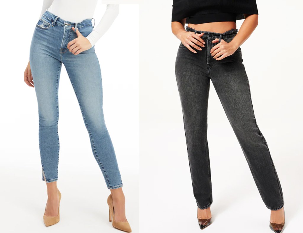 two women modeling jeans
