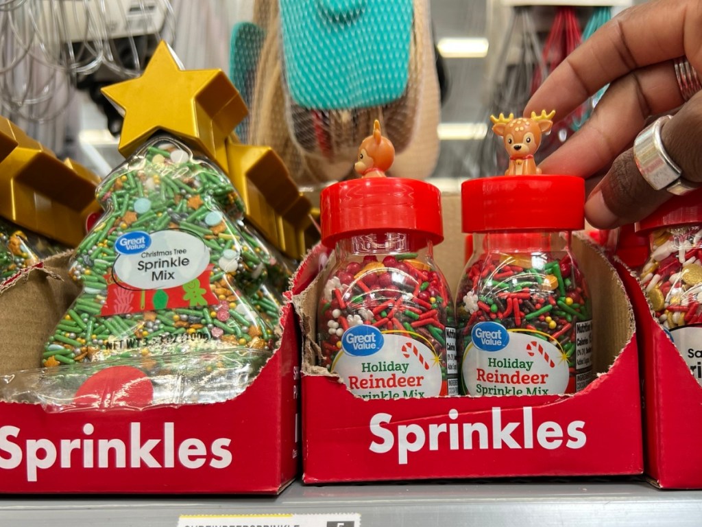 great value christmas tree and reindeer sprinkle bottles