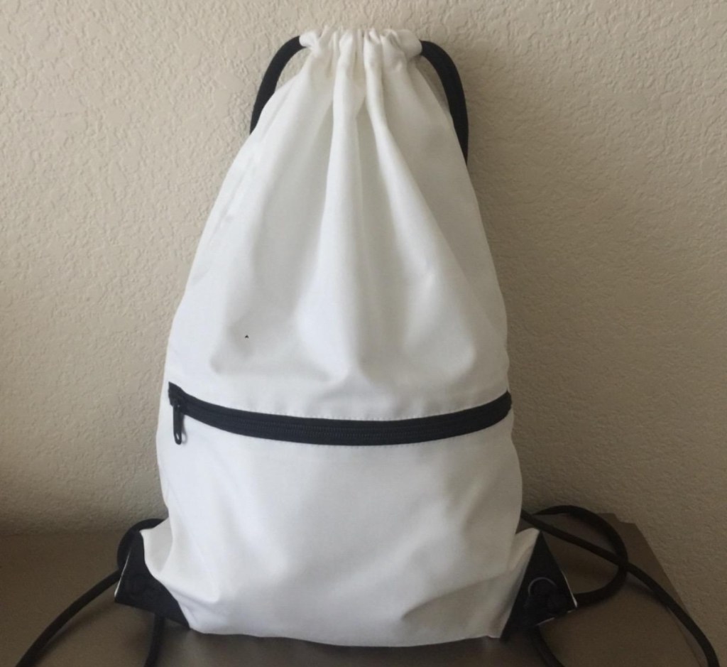 white drawstring bag