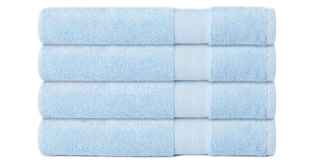 Set of 4 Bath Towels from Macy's shown in blue