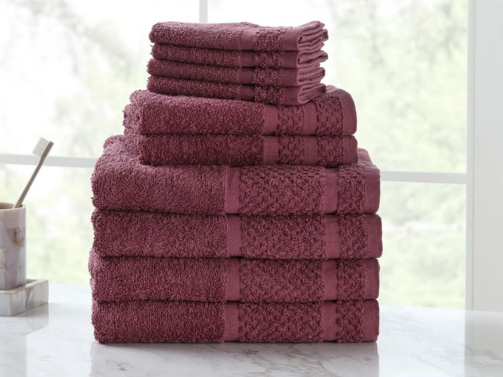 Mainstays 10 Piece Bath Towel Set in Raspberry