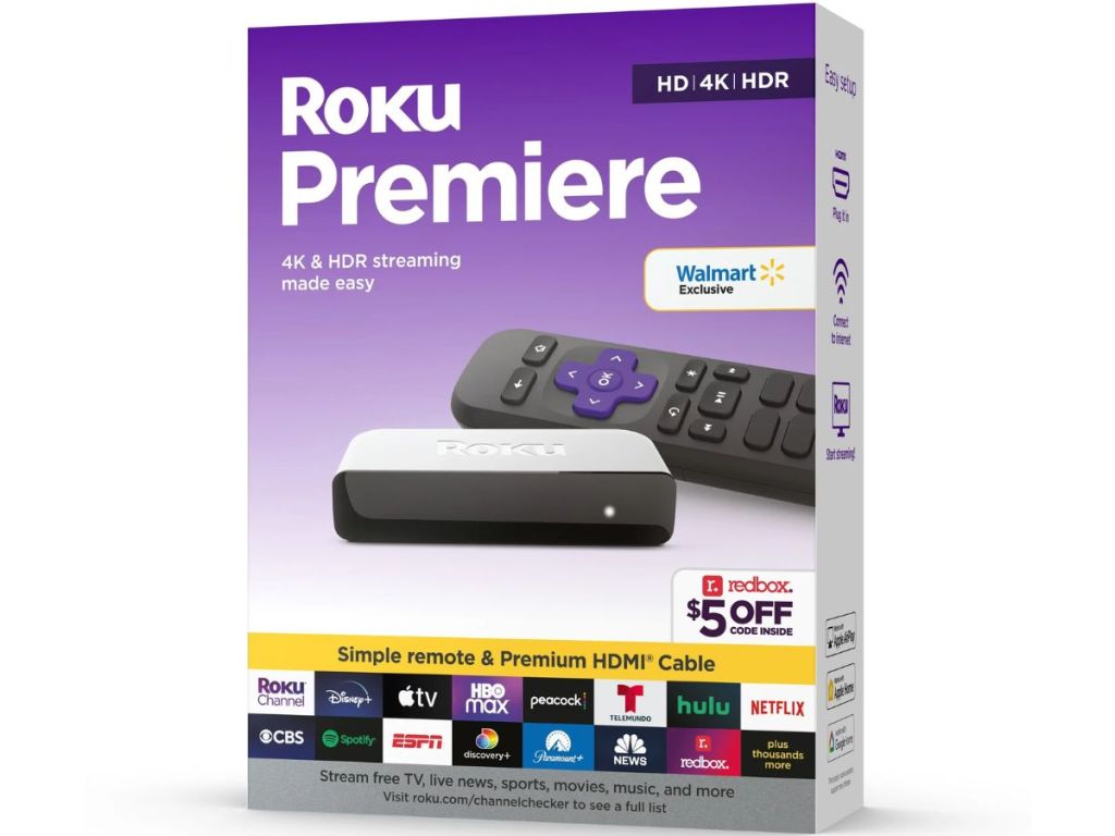 Roku Premiere 4K/HDR Streaming Media Player with Remote box