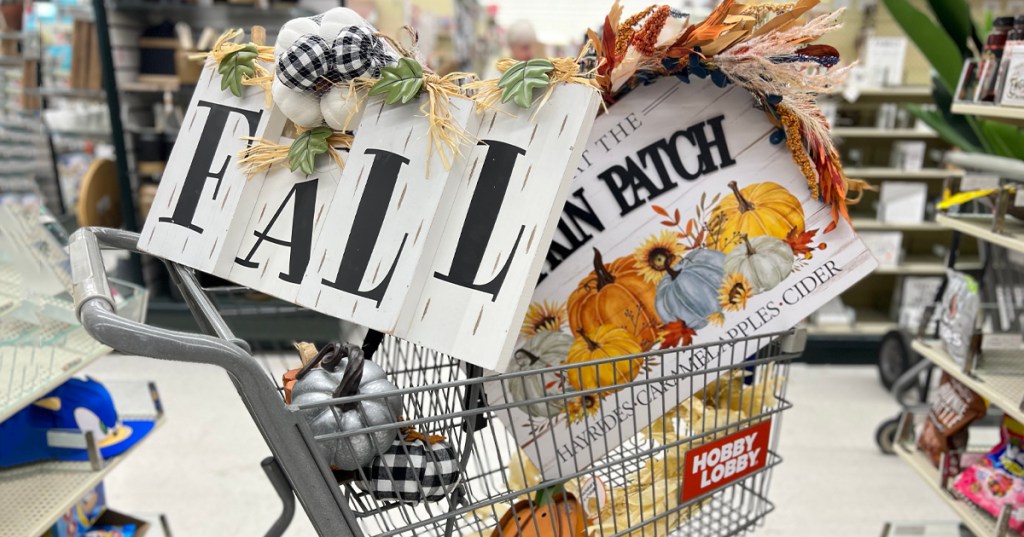 Hobby Lobby Fall Signs in a basket