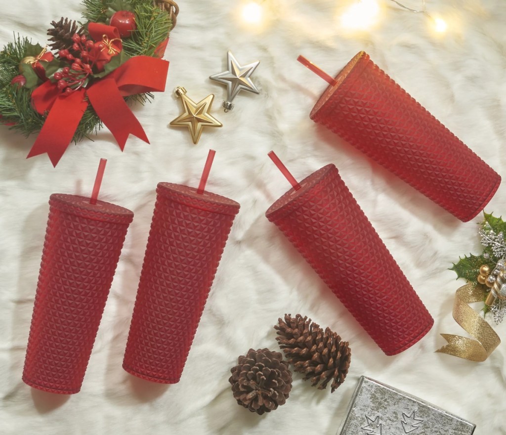 Holiday Time Christmas Tumbler 4-Pack in Tinted Red