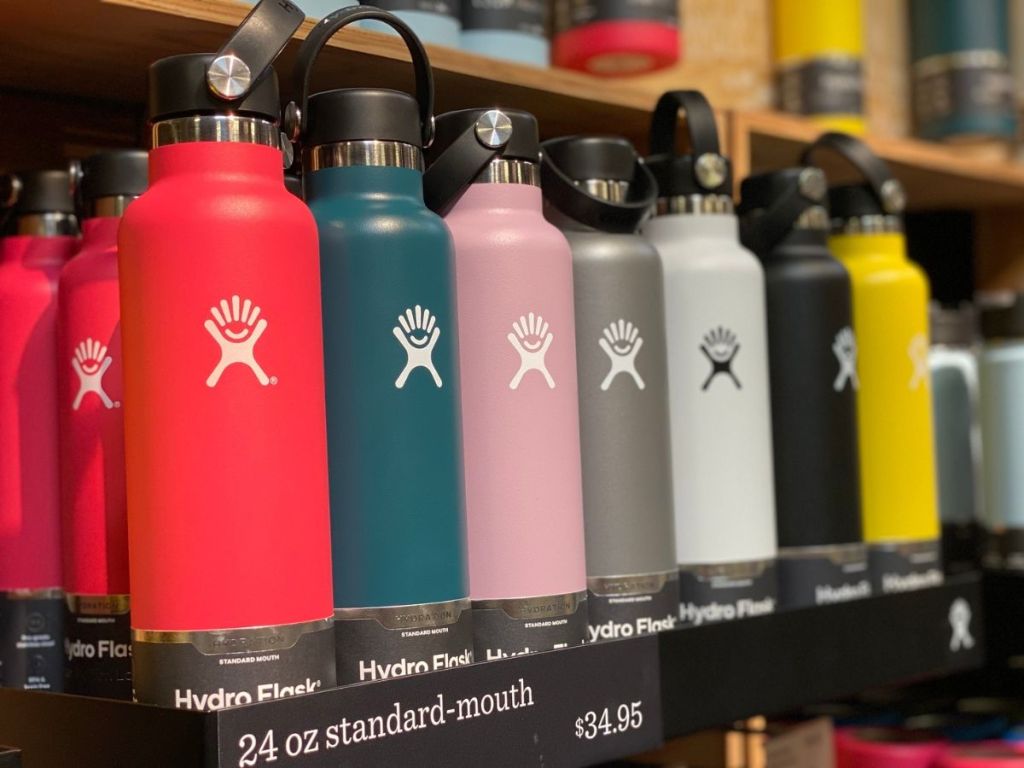 Store shelf filled with 24oz Hydro Flask Bottles
