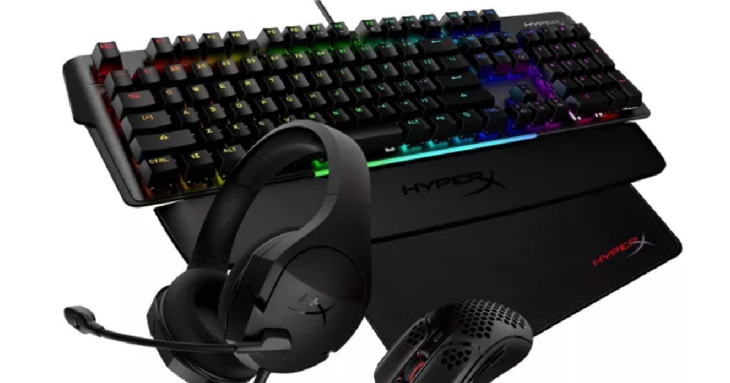black keyboard headphones and mouse