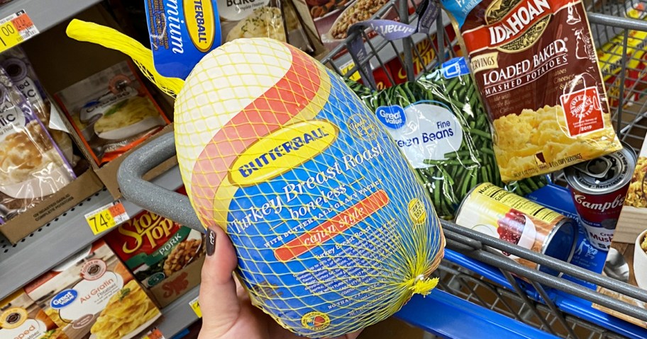 hand holding up a butterball turkey roast