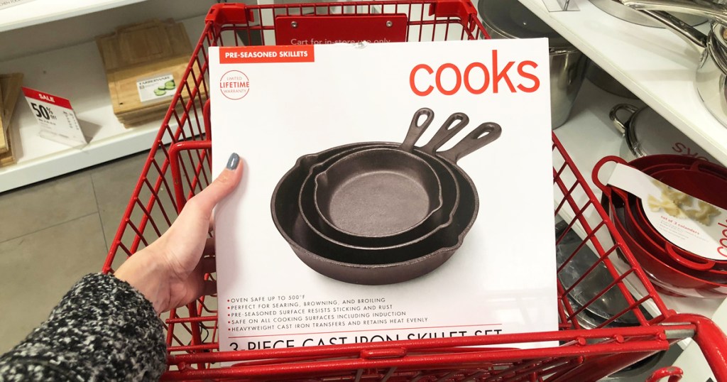 hand holding box for cast iron pan set