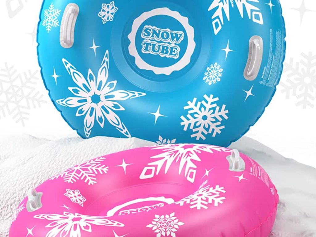 blue and pink snow tubes