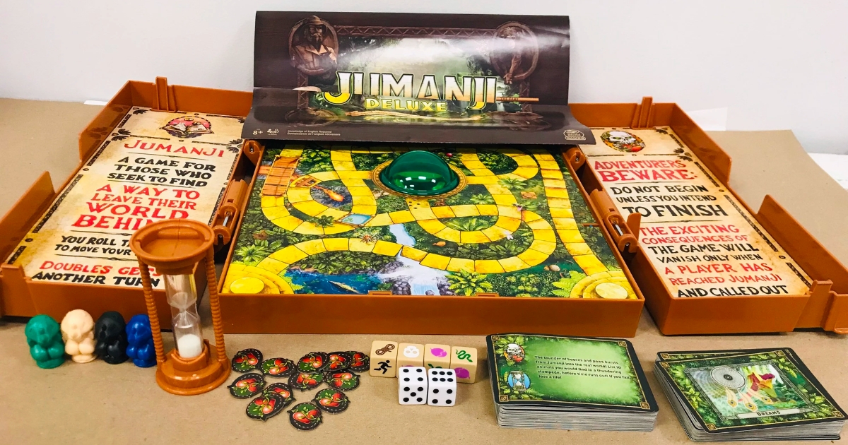 jumanji deluxe board game with board and pieces
