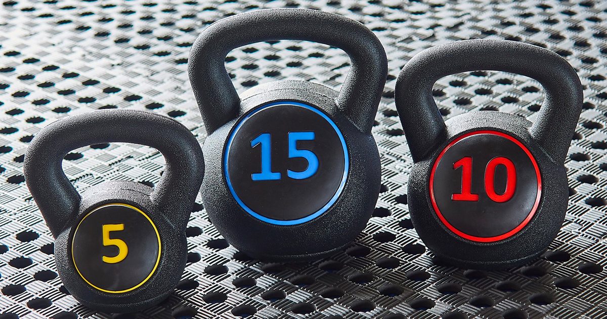 5, 15, and 10 kettlebell weights