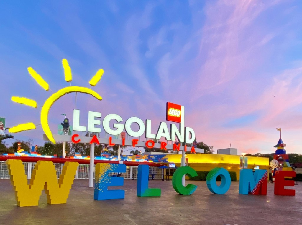 LEGOLAND California sign at sunset