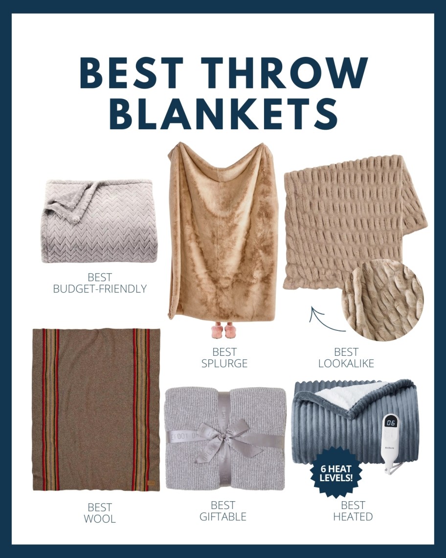 graphic of the best throw blankets with various descriptions of each one