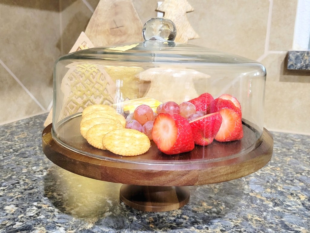 Large Wooden Cake Stand w/ Glass Dome