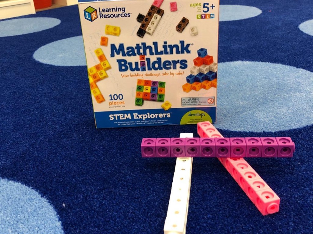 Learning Resources MathLink Cubes Set on blue carpet