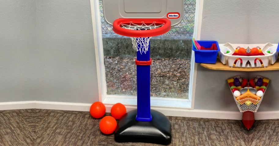 Little tikes basketball hoop, set up inside and playroom