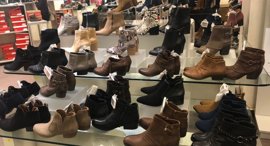 women's boots on display in a Macy's store