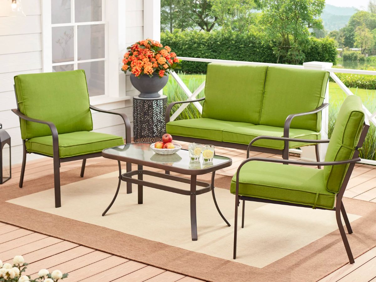 Mainstays Stanton 4-Piece Outdoor Patio Furniture Conversation Set in Green 