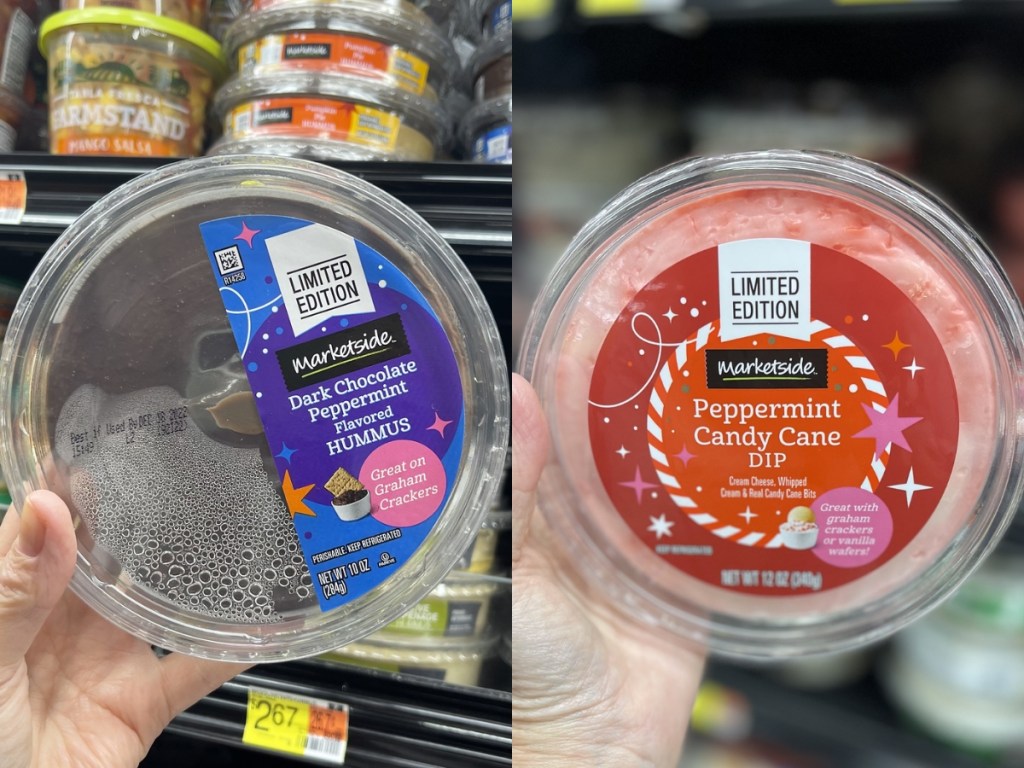 dark chocolate hummus and peppermint candy cane dip at walmart