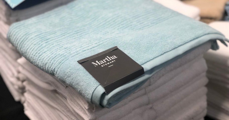 martha stewart blue towel folded in store