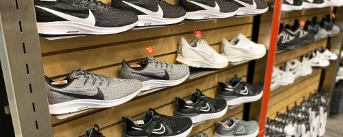 display wall of nike shoes