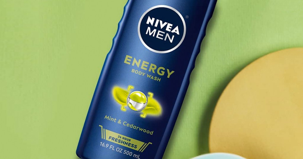 blue bottle of nivea men's body wash