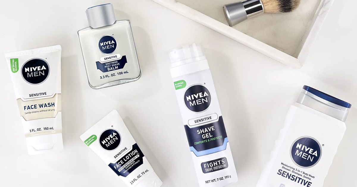 the five products included in the Nivea men sensitive skin soothe kit
