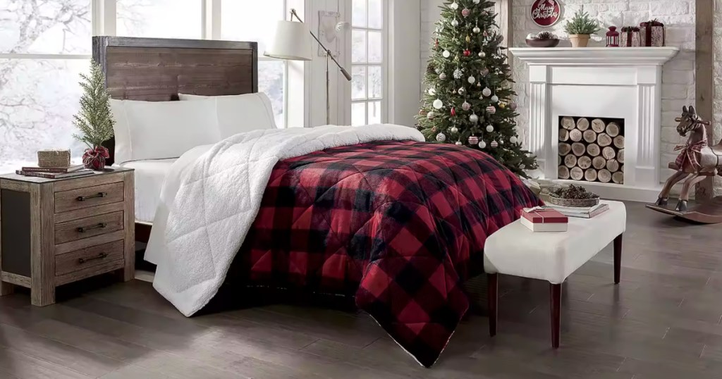 North Pole Trading Co. Mink To Sherpa Reversible Comforter in red buffalo