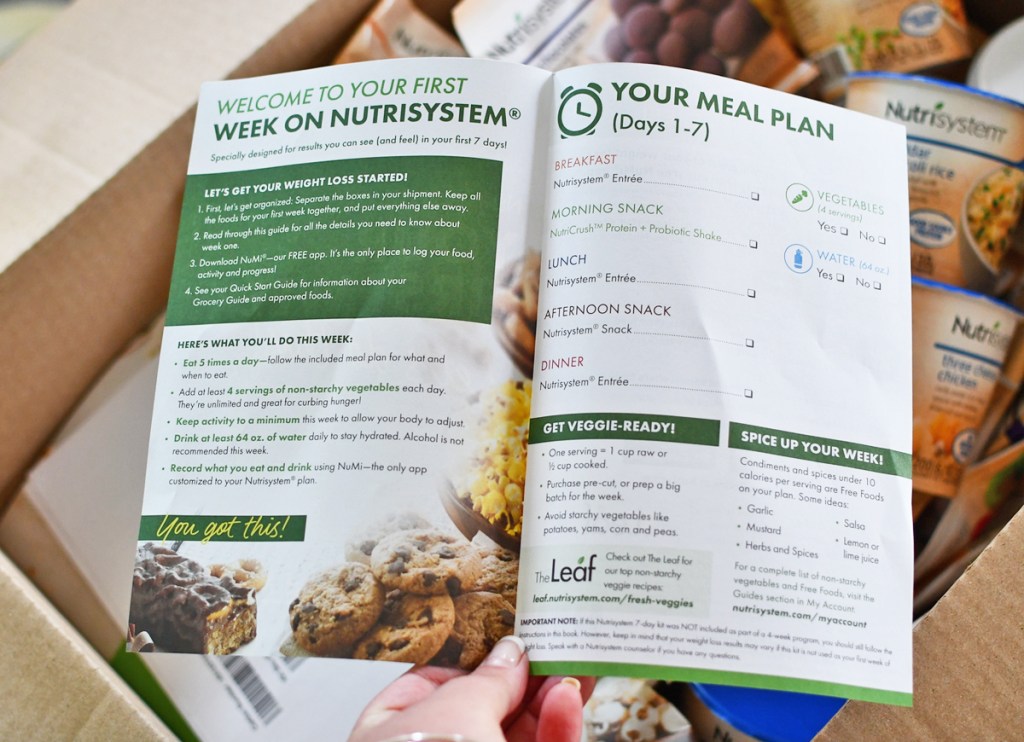 hand holding Nutrisystem meal plan guide