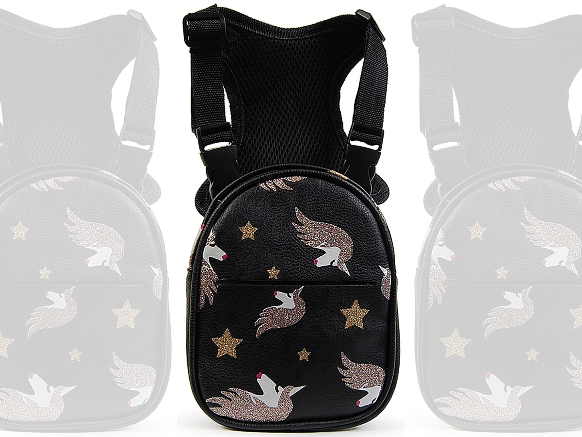 OMG Accessories Black Glitter Unicorn Dog Backpack