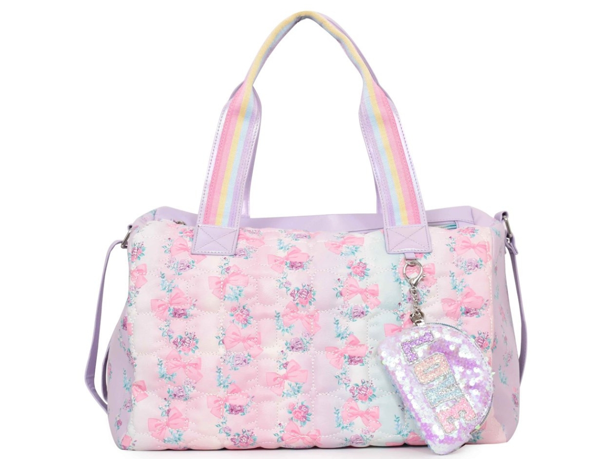 OMG Accessories Lavender & Blue Ombré Bow Floral Quilted Duffel Bag